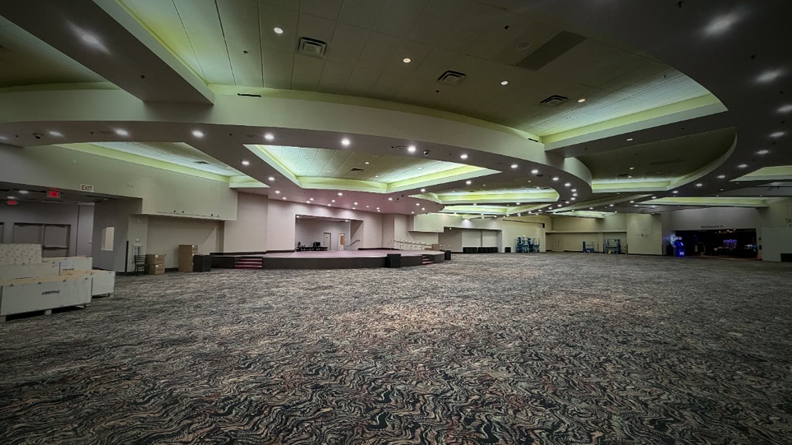 Tachi Palace bingo hall before the refresh — empty wall bays, flat dull lighting, no LED installed