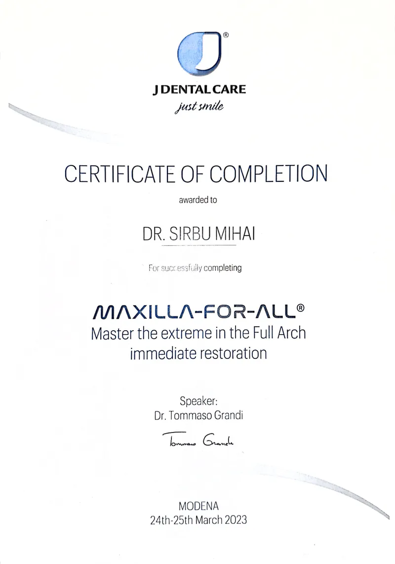 Diplomă / certificare Dr. Sîrbu Mihai