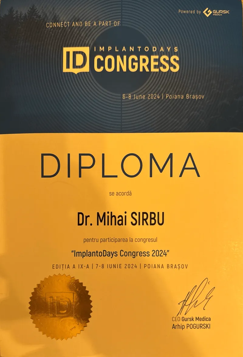 Diplomă / certificare Dr. Sîrbu Mihai