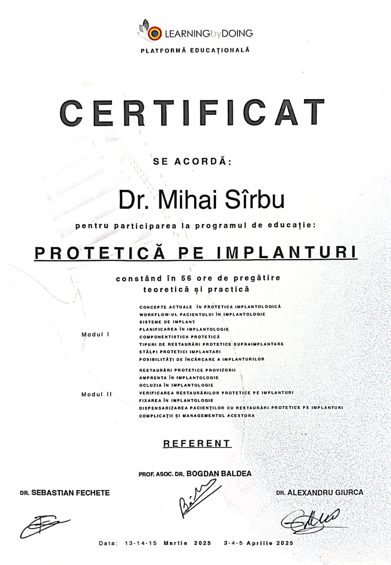 Diplomă / certificare Dr. Sîrbu Mihai