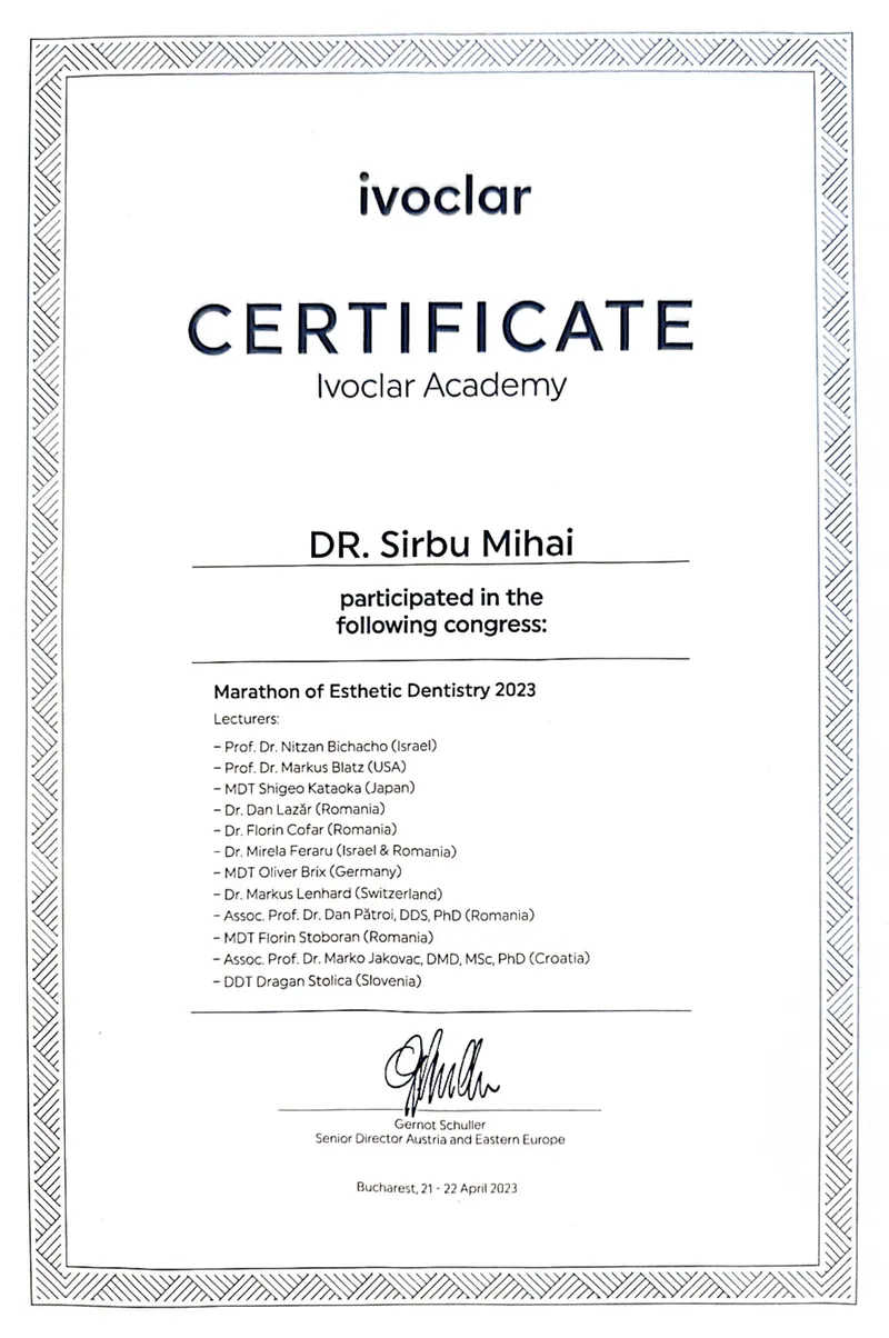 Diplomă / certificare Dr. Sîrbu Mihai