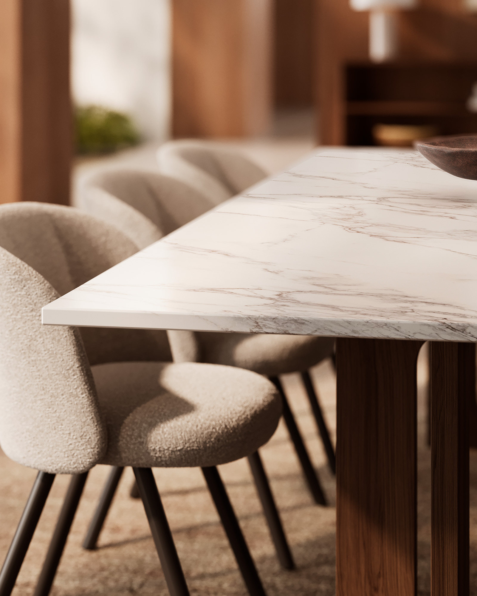 CGI close-up of the edge of a table and upholstery fabric