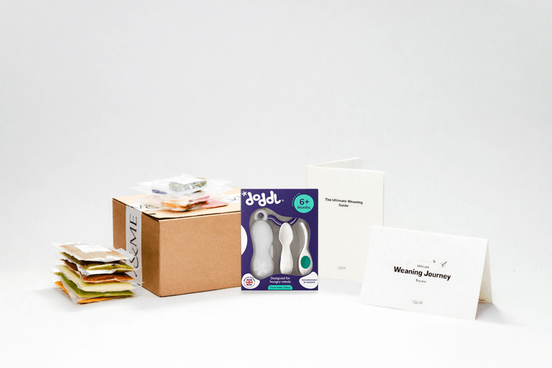 The Ultimate Weaning Kit: fresh purées and finger foods, a doddl spoon, the weaning guide and progress tracker