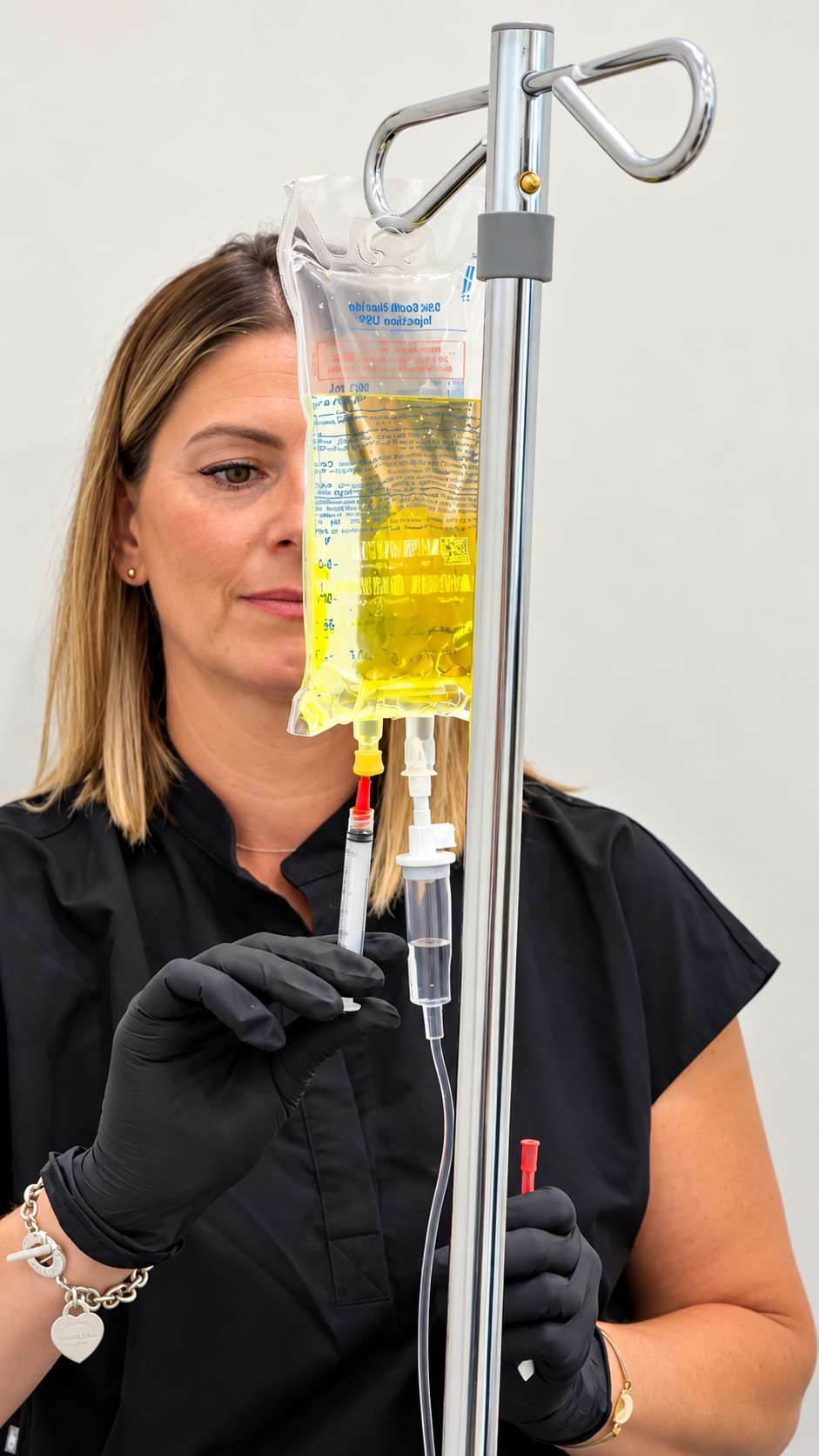 MedCAiRE nurse preparing a glutathione iV bag