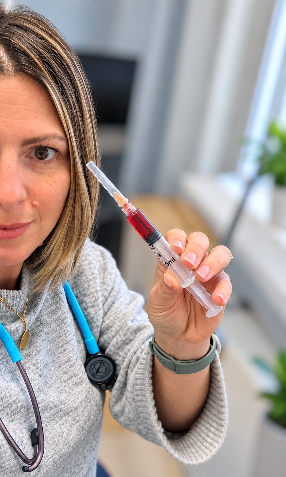 MedCAiRE nurse holding a syringe of vitamin B12