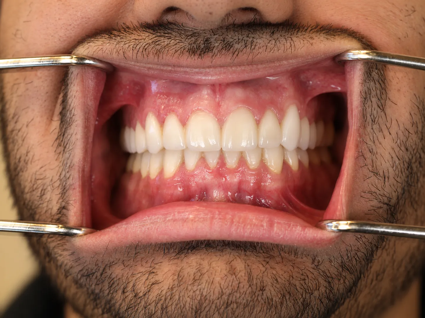 Comprehensive smile makeover — patient's teeth together after treatment