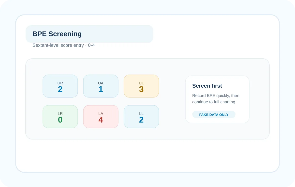 BPE sextant scoring workflow in Medicasimple dental software