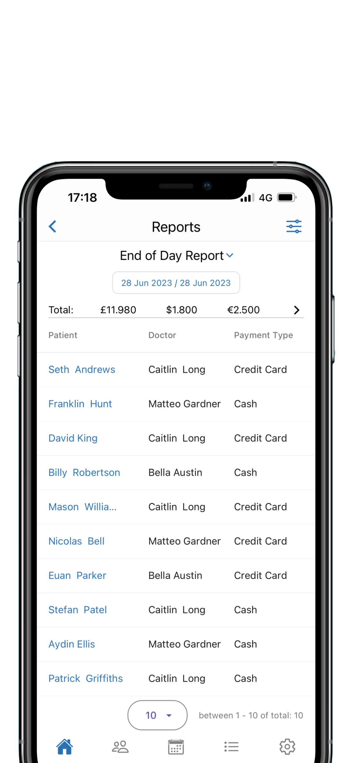 Patient finance screen in Medicasimple