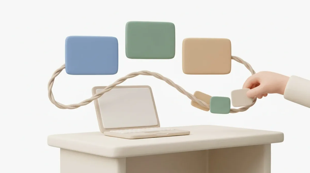 Illustration of disconnected clinic tools being organised around one patient task