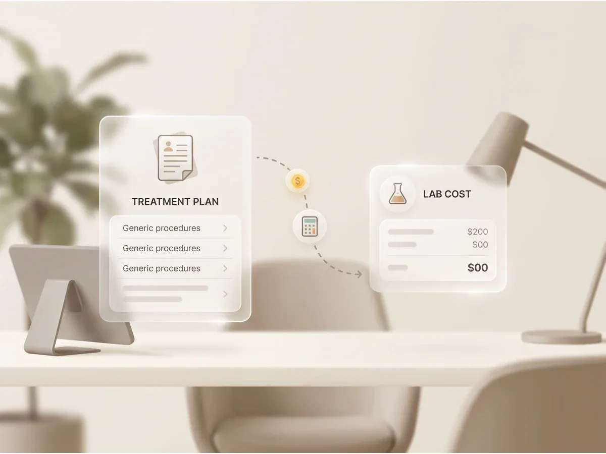 Treatment plan and lab cost card being connected for clearer expense visibility.
