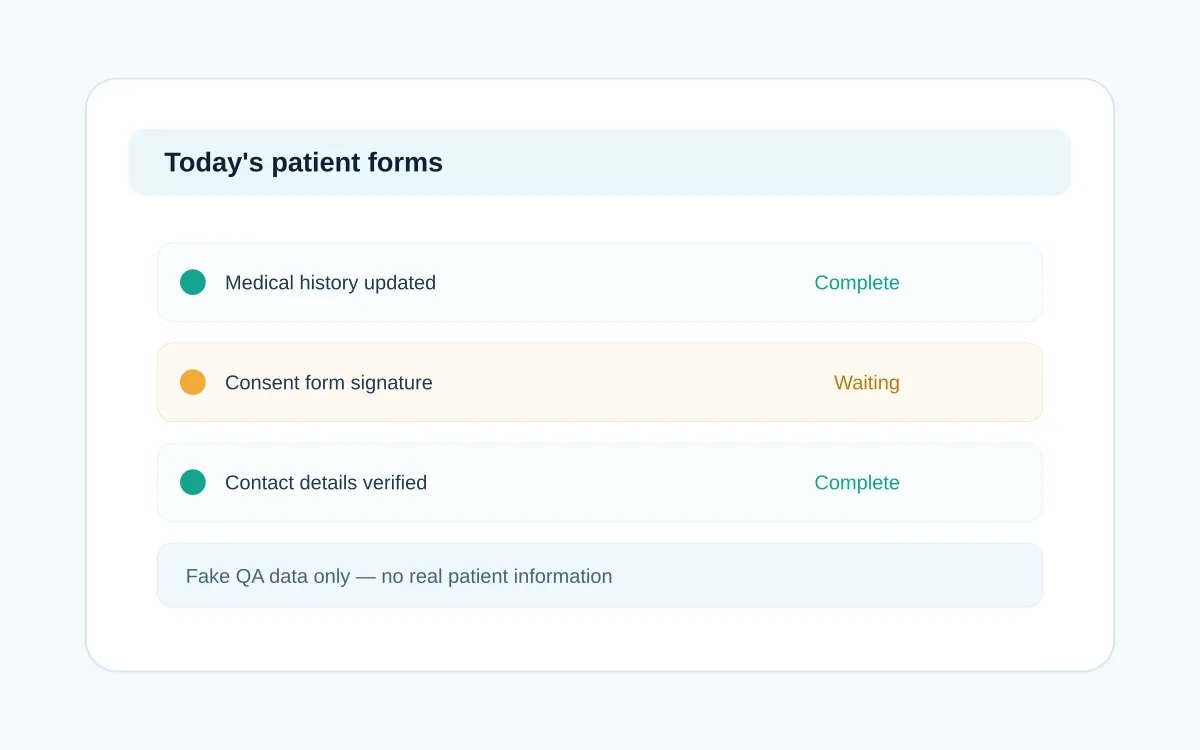 Declared placeholder product-style view for missing patient paperwork before a visit.