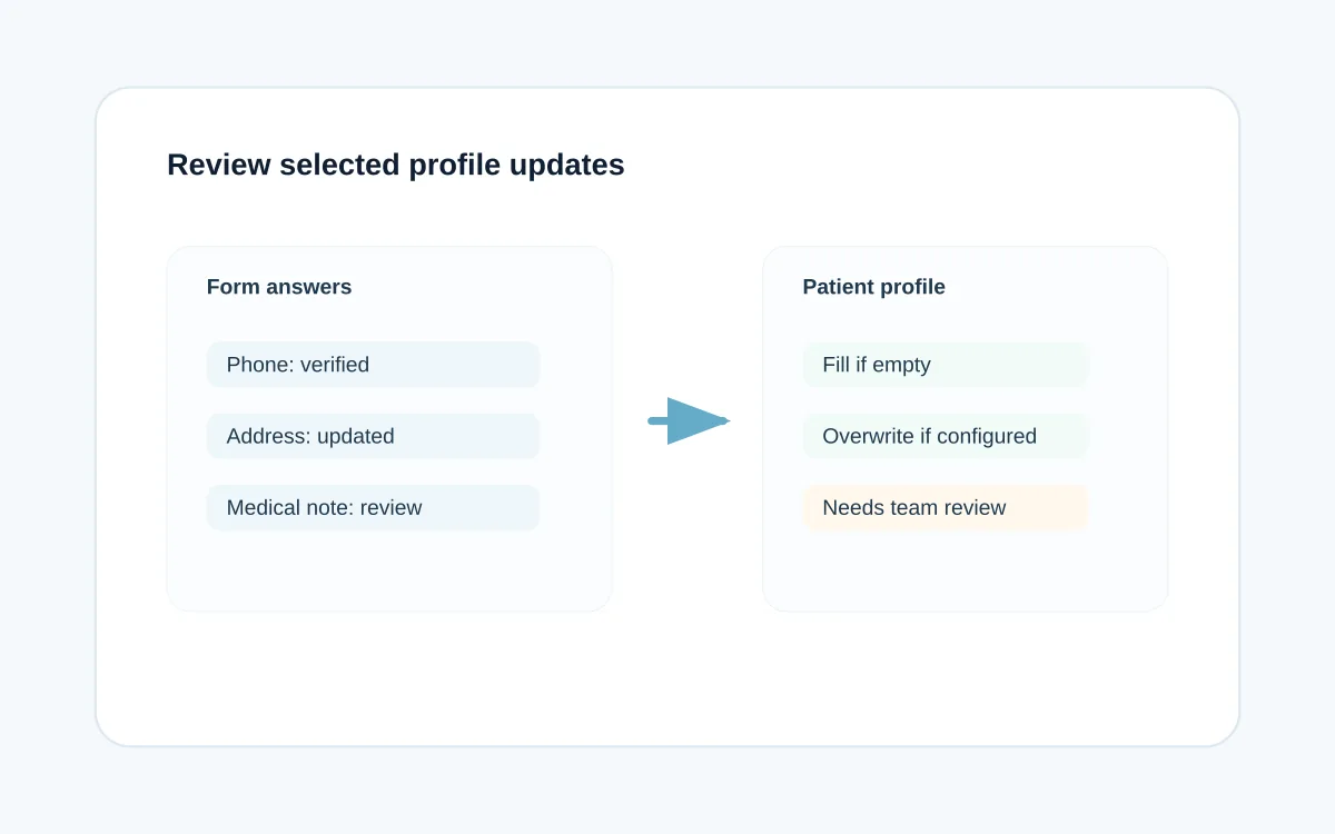 Declared placeholder product-style view for reviewing selected patient profile updates.