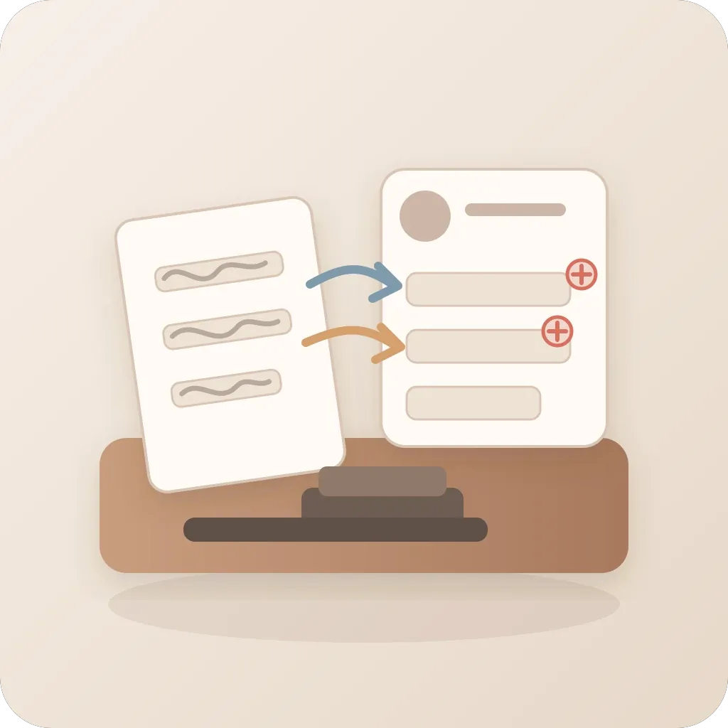 Reception copying patient details from a paper form into profile fields.