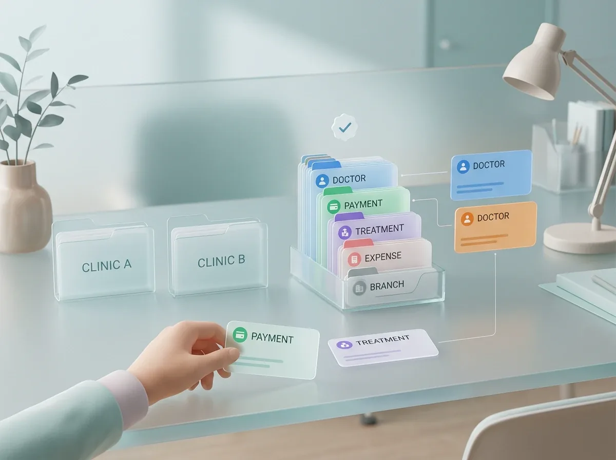 Doctor earnings review cards matched with payment, treatment, expense and branch context.