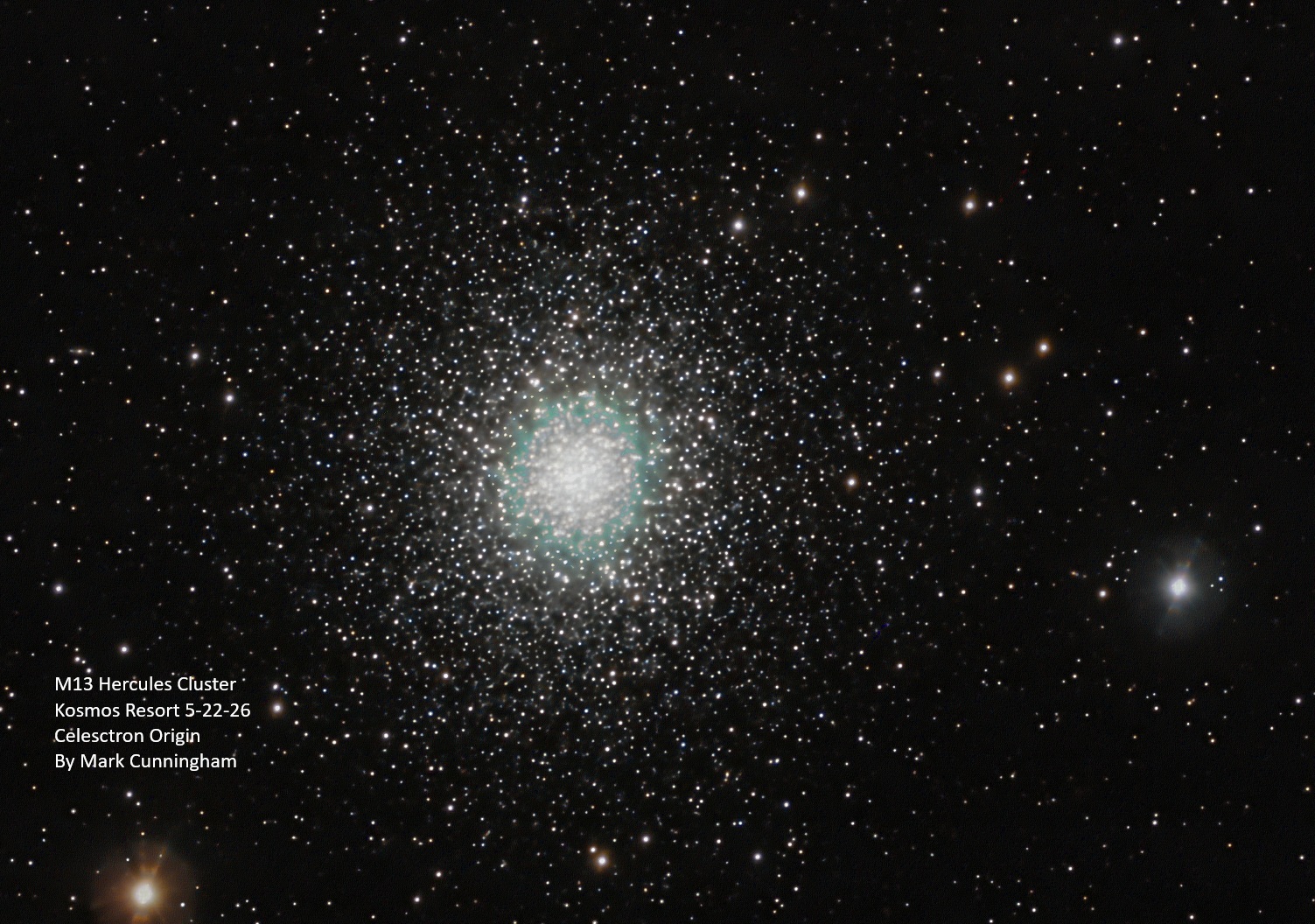 M13 Hercules Cluster, shot at Kosmos by Mark Cunningham