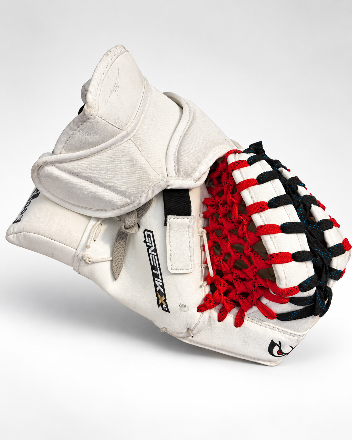 Close-up of the actual goalie glove pocket and custom lacing