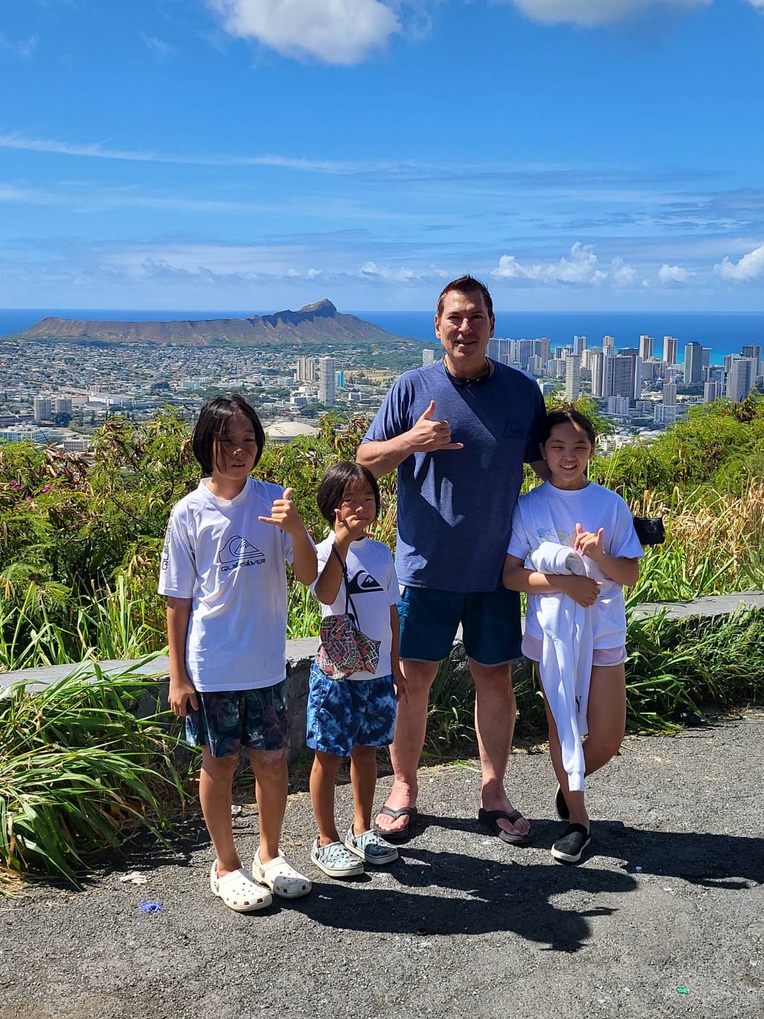 Jerry and children above Honolulu