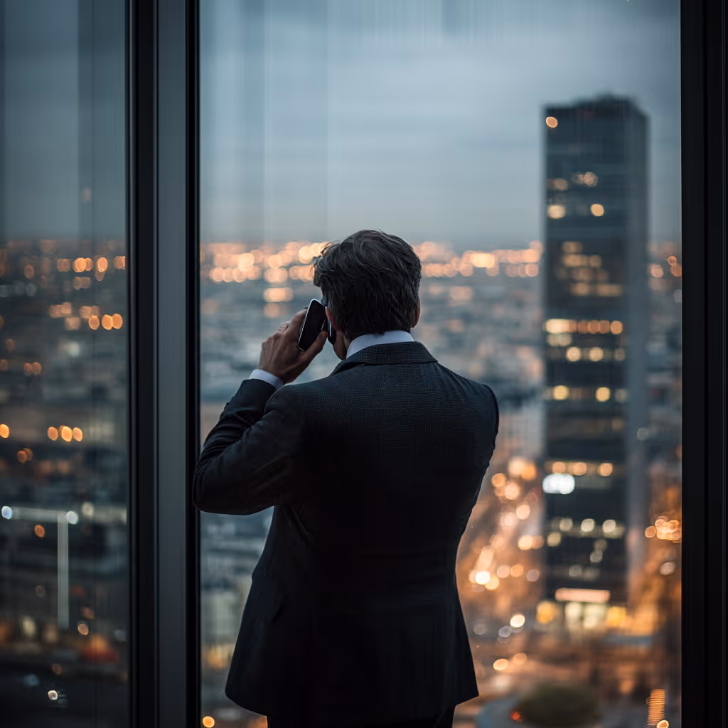 Professionnel observant la ville au crépuscule