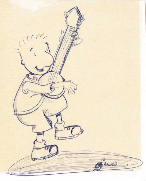 Doug strumming his banjo — reference art for the deluxe remarque