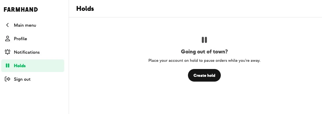 Member-facing screen for putting a herdshare delivery on hold