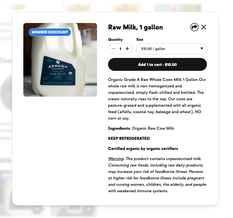 A product page showing the retail price alongside the lower Club member price