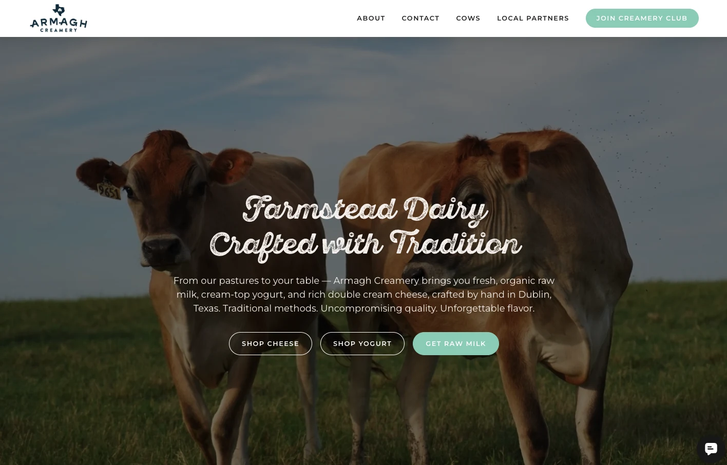 The Armagh Creamery home page, showing the Creamery Club and drop site map