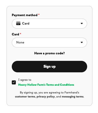 Terms and conditions checkbox a member must accept at signup
