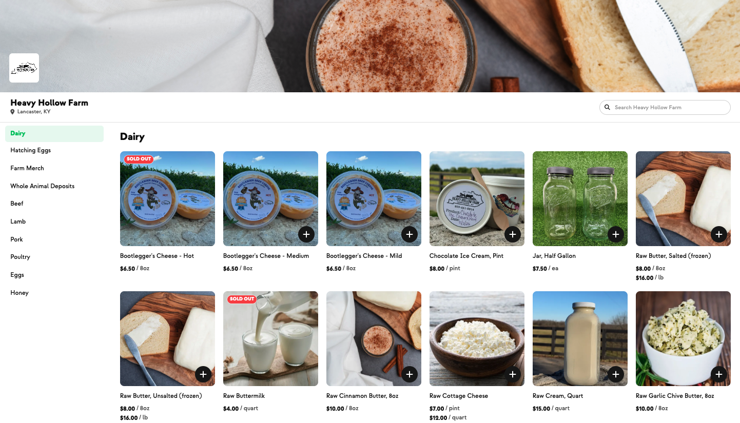 Heavy Hollow Farm's online store