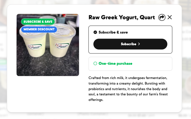 Raw Greek yogurt with subscribe and save pricing