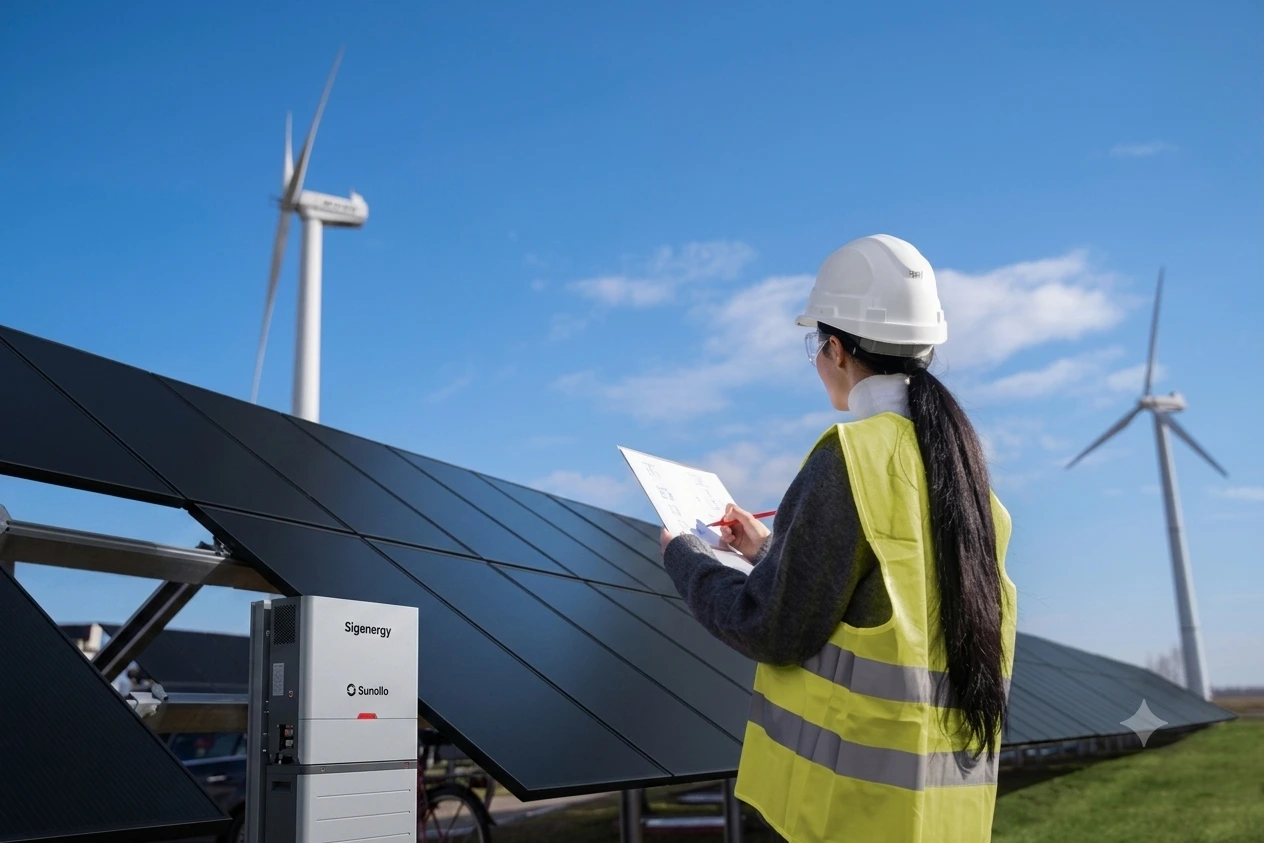 Sunollo engineer inspecting installation quality on site