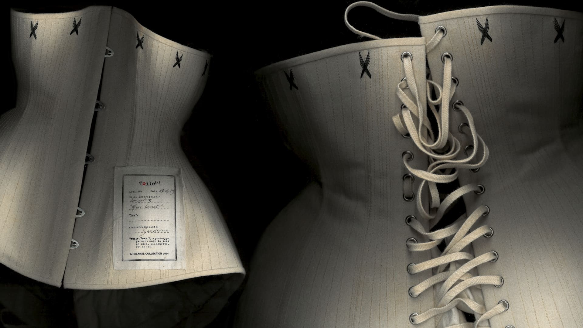 Nighthawk: a close study of a cream corset, lacing and construction.