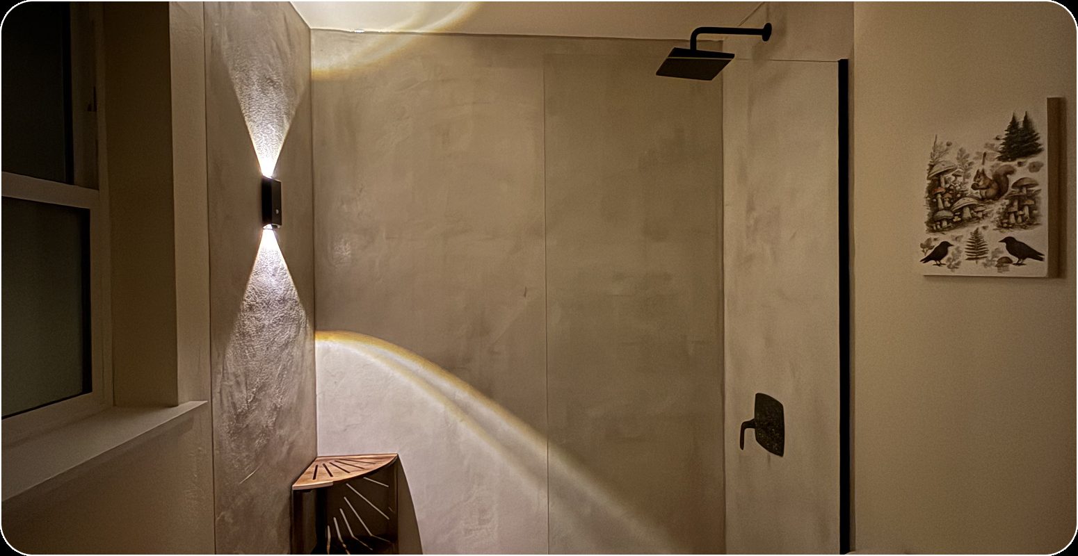 A completed DuetRight microcement shower in Seattle