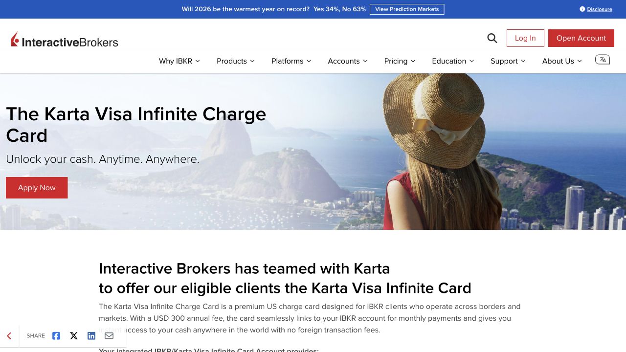Official Interactive Brokers Karta page showing the product overview and published eligibility requirements