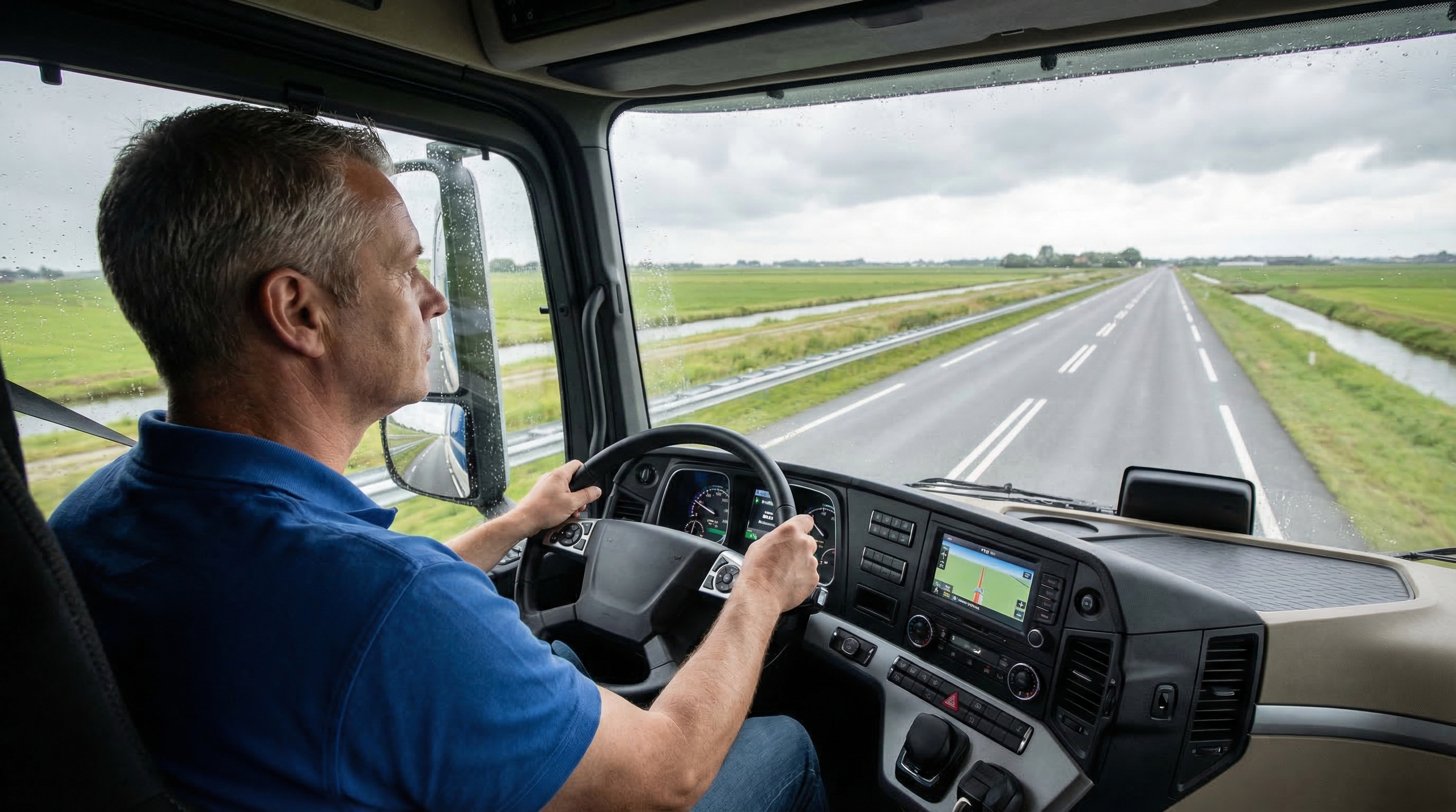 Dashboard van een moderne verhuiswagen met digitale tachograaf