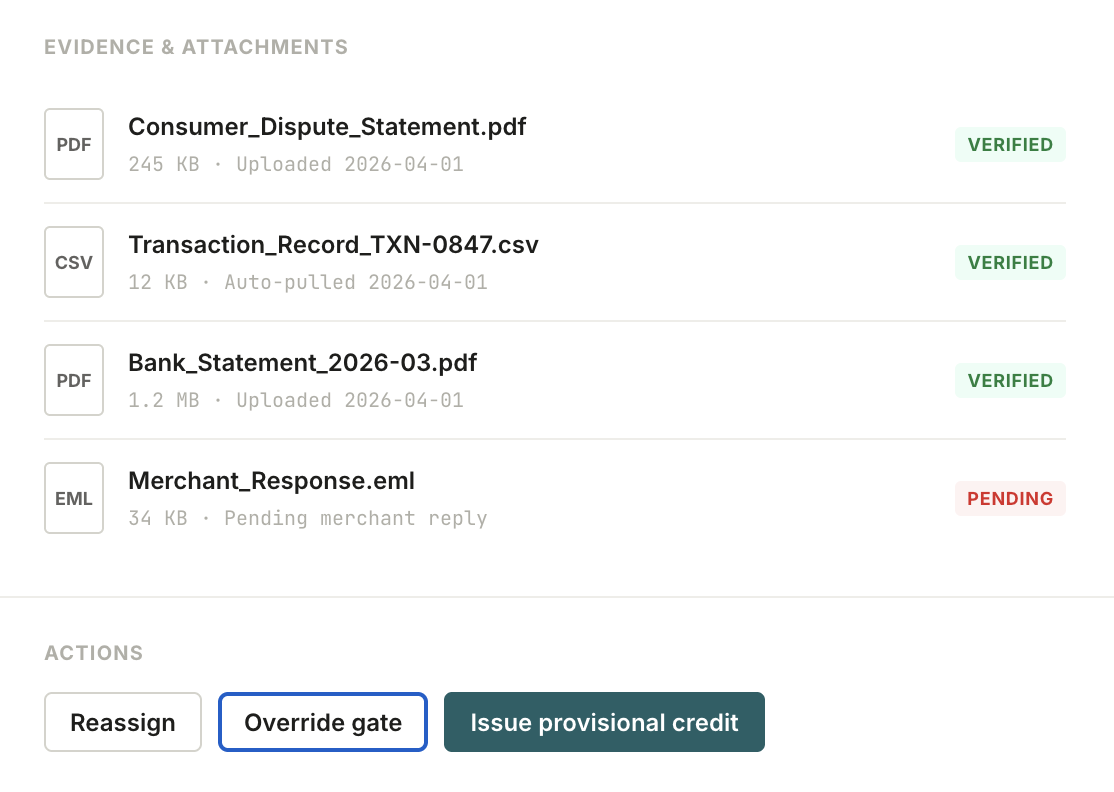 Evidence and attachments