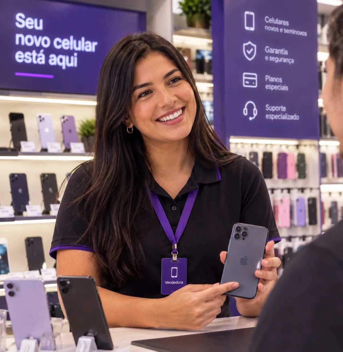 Cliente sendo atendido no ponto de venda com o Simplifique
