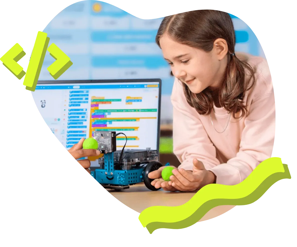 Criança a programar um robot na SHARKCODERS