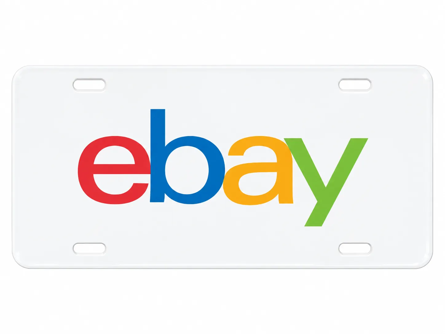 White vanity license plate with the multicolor eBay logo