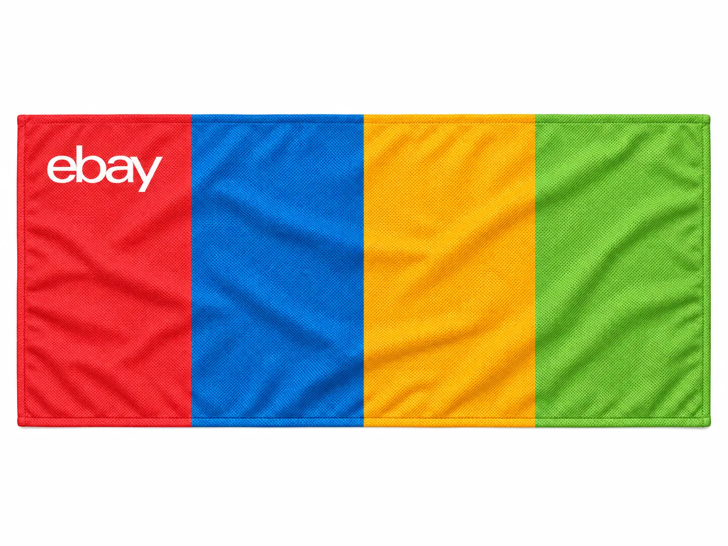 Red, blue, yellow, and green cooling towel with a white eBay wordmark