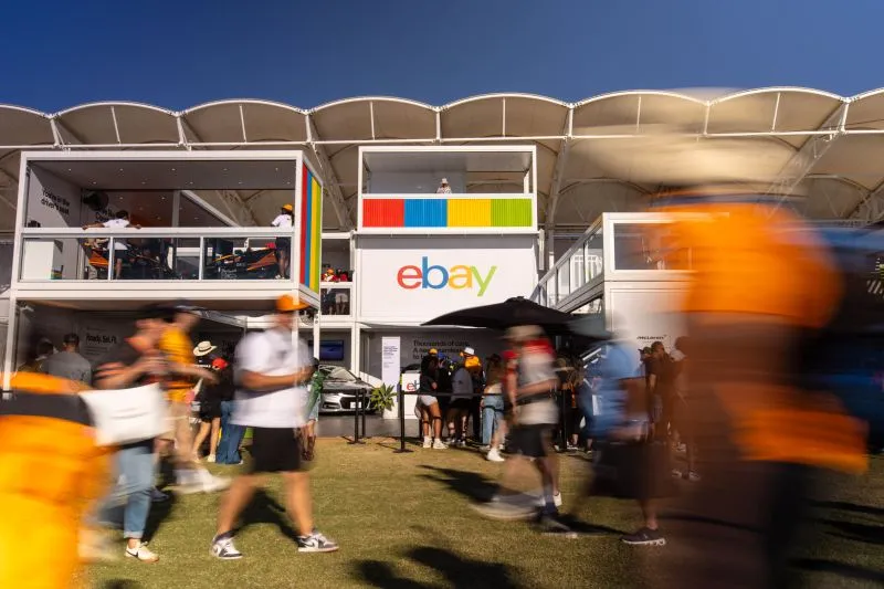 Fans outside the multi-level eBay and McLaren activation at Circuit of the Americas