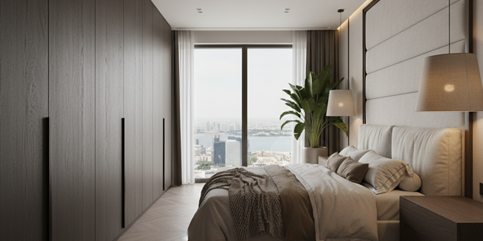 Luxury villa interior in Dubai featuring durable flooring and layered lighting design.