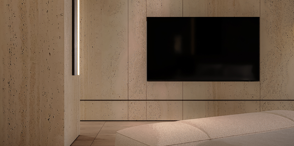 Contemporary villa interior in Dubai with refined finishes and open living areas.