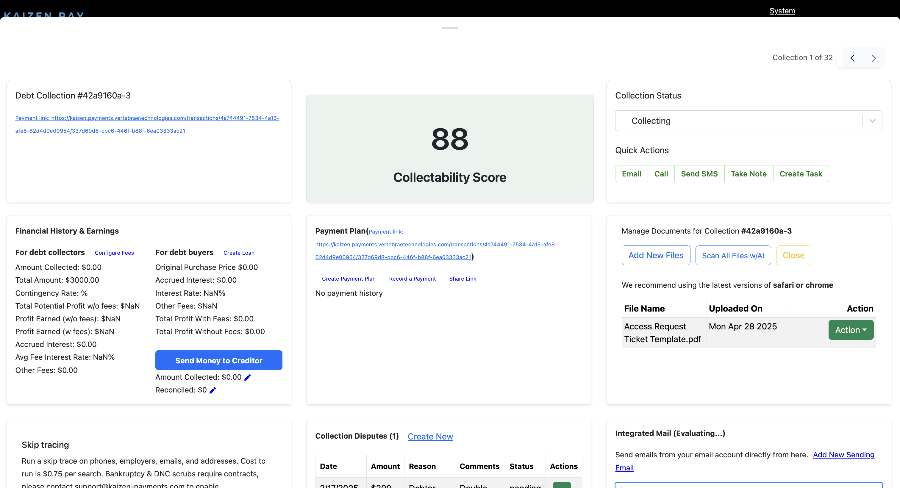 Collections dashboard