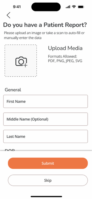 Original patient report upload screen design