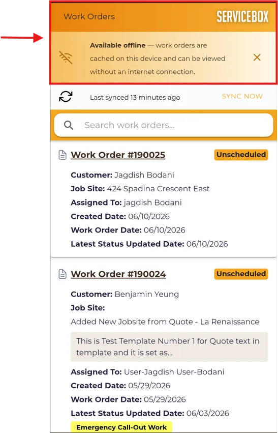 ServiceBox mobile app login screen.