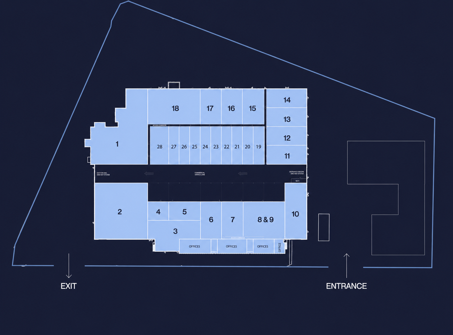 Indicative site plan showing warehouse units 1 to 28 at Bridlington Business Park