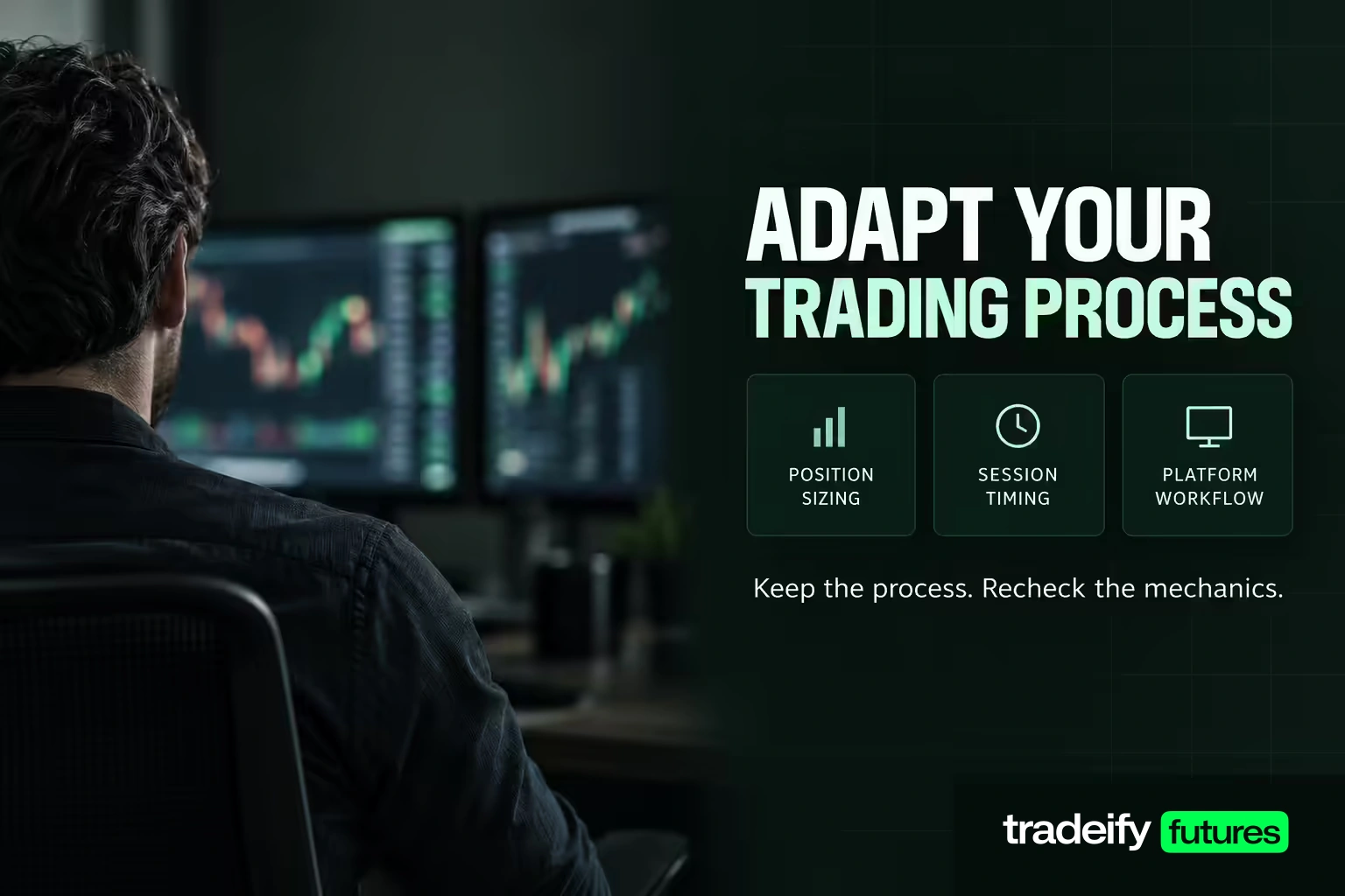Trading process adjustments covering position sizing, session timing and platform workflow.