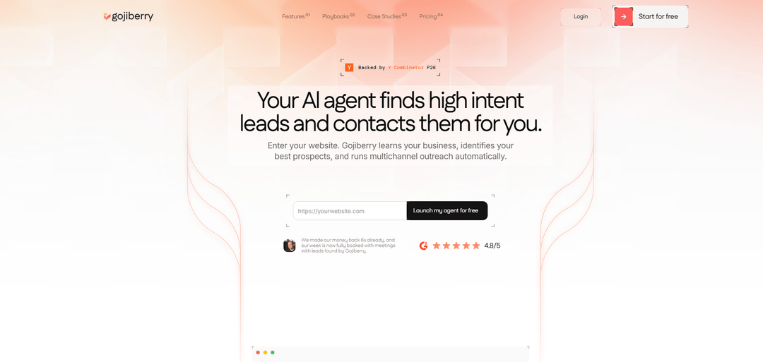 Gojiberry homepage presenting intent based lead generation for small sales teams