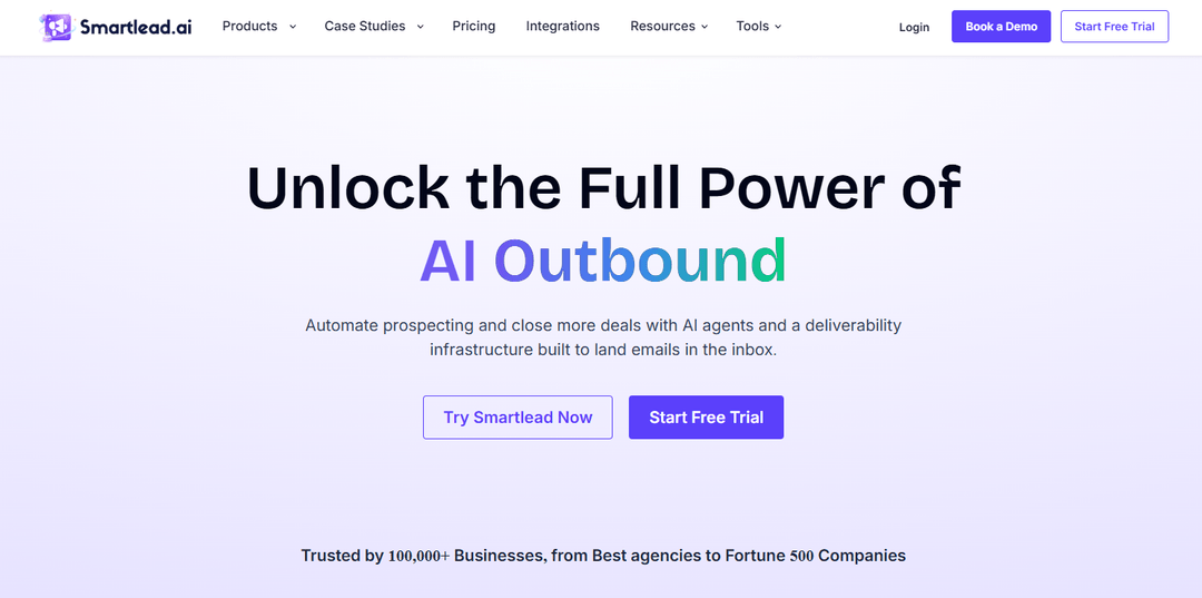 Smartlead homepage presenting its cold email infrastructure