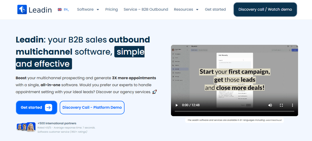 LeadIn homepage presenting its multichannel B2B prospecting platform
